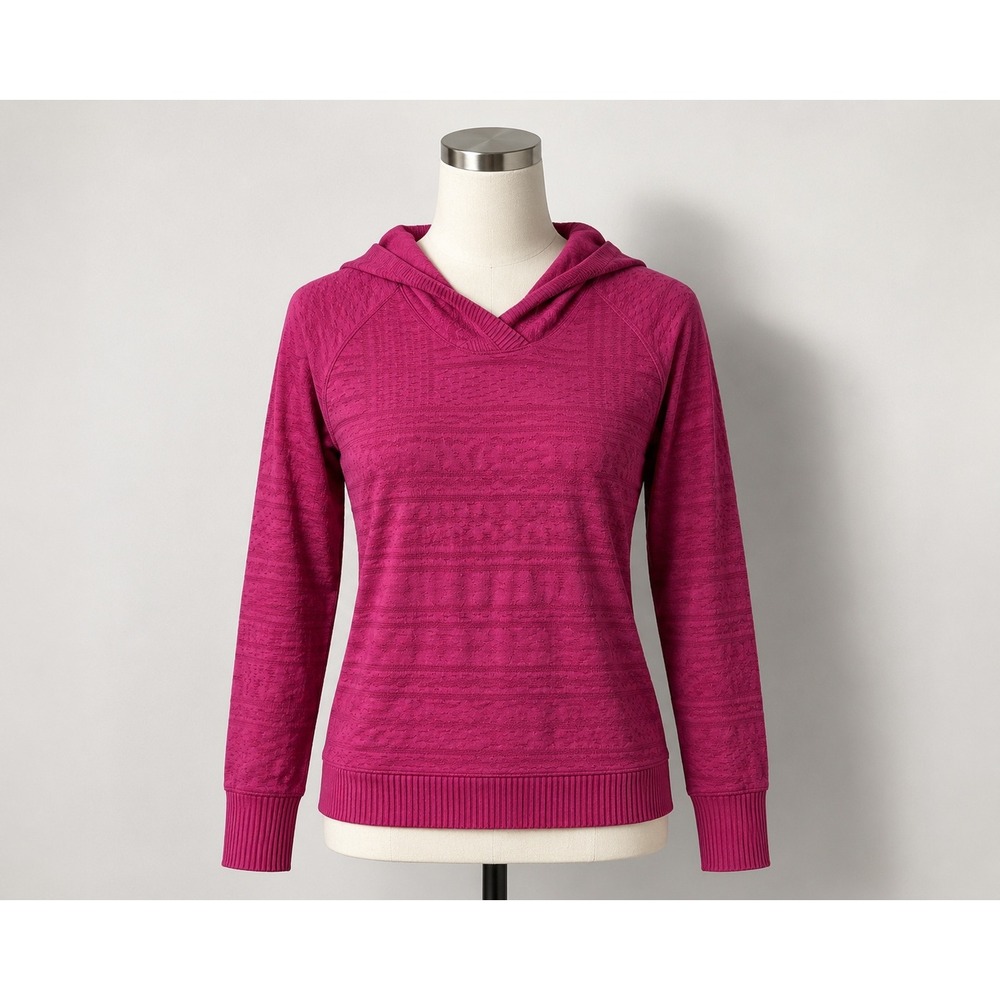 Lululemon Women Violet Red Magenta Textured Thumbhole Rest Less Hoodie Shirt